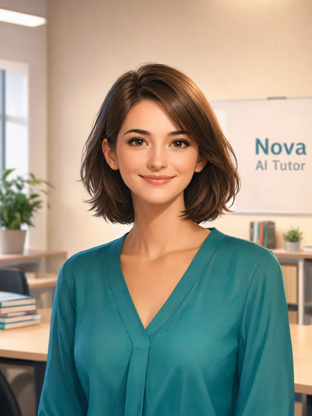 Mentiva - professional AI tutor with short brown hair and teal top for Australian students